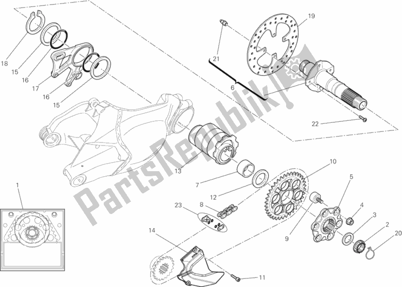 Tutte le parti per il Perno Ruota Posteriore del Ducati Superbike 1198 2010