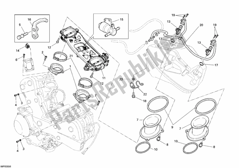 Alle onderdelen voor de Gasklephuis van de Ducati Superbike 1198 2010