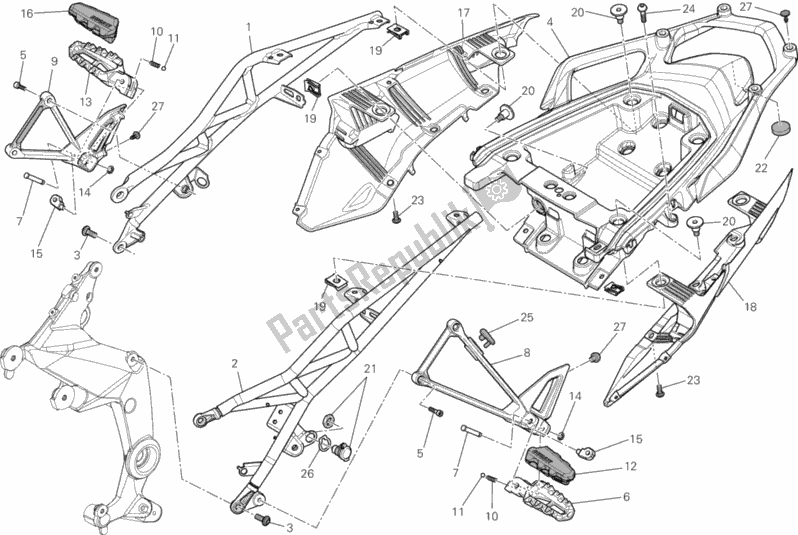 Alle onderdelen voor de Achterframe Comp. Van de Ducati Multistrada 1200 2010