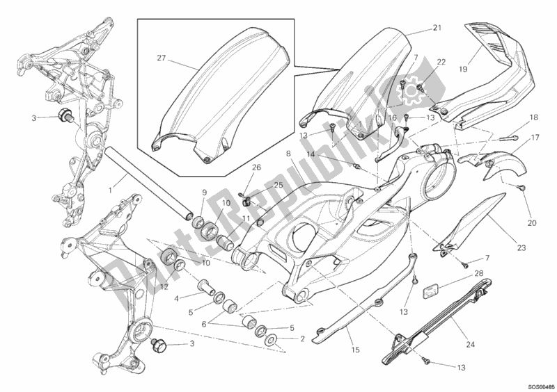 All parts for the Swing Arm of the Ducati Multistrada 1200 2010