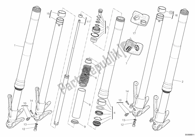 Tutte le parti per il Forcella Anteriore del Ducati Multistrada 1200 2011