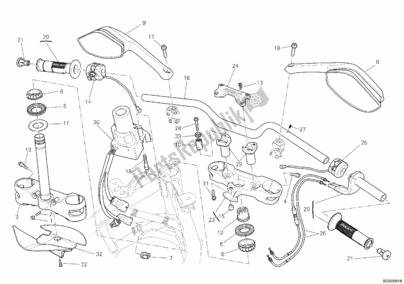 Tutte le parti per il Manubrio del Ducati Multistrada 1200 2011