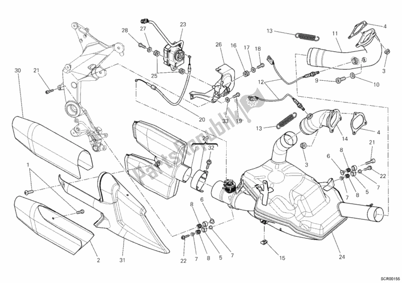 All parts for the Exhaust System of the Ducati Multistrada 1200 2012