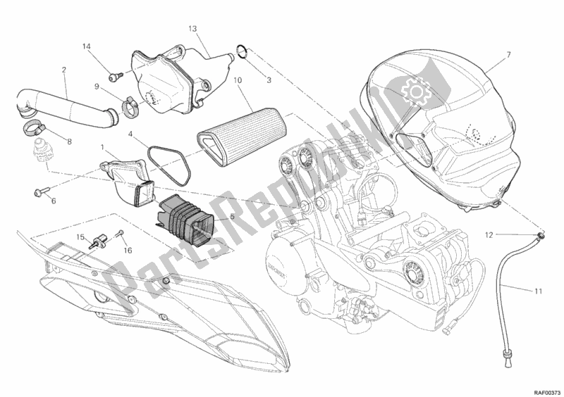 Alle onderdelen voor de Inname van de Ducati Multistrada 1200 2012