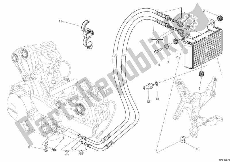 All parts for the Oil Cooler of the Ducati Multistrada 1200 2012