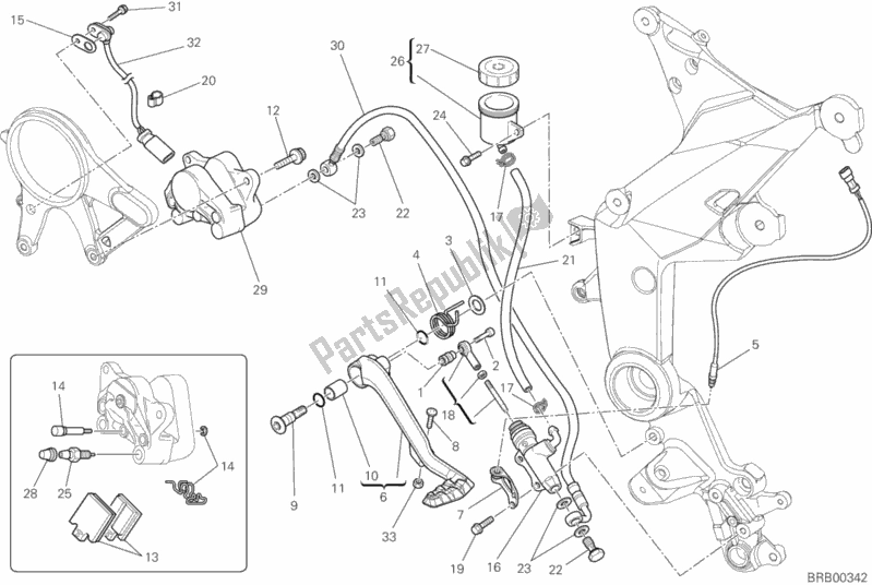 All parts for the Rear Braking System of the Ducati Multistrada 1200 2012