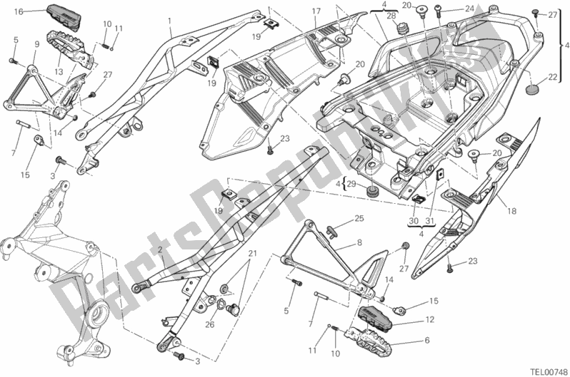 Alle onderdelen voor de Achterframe Comp. Van de Ducati Multistrada 1200 2012