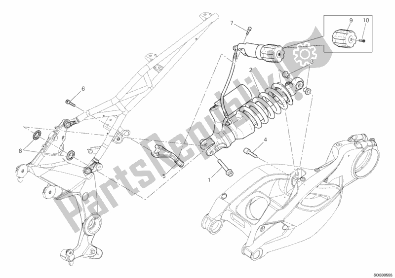 All parts for the Rear Shock Absorber of the Ducati Multistrada 1200 2012