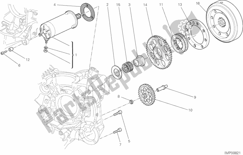 All parts for the Starting Motor of the Ducati Multistrada 1200 2012