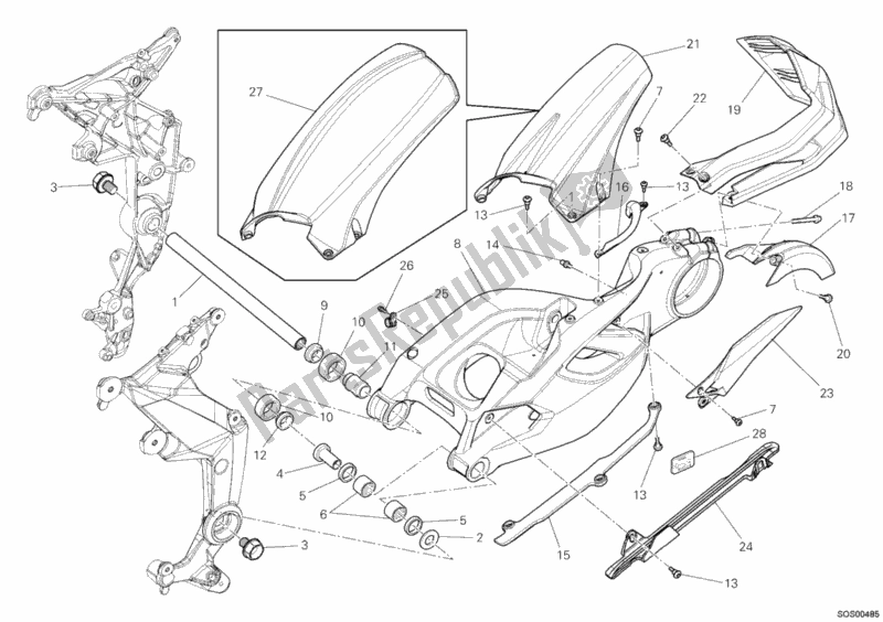 All parts for the Swing Arm of the Ducati Multistrada 1200 2012