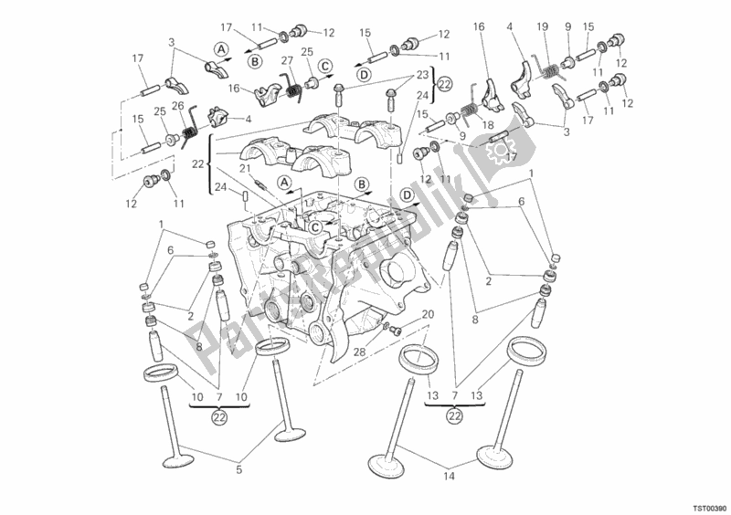 All parts for the Vertical Cylinder Head of the Ducati Multistrada 1200 2012