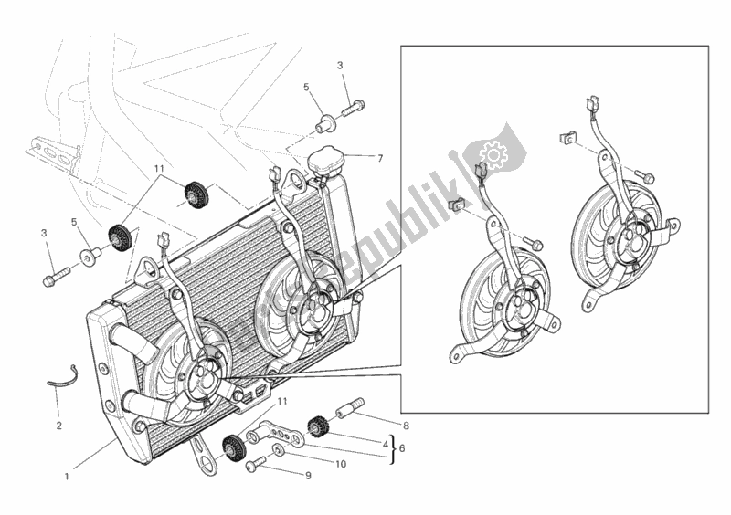 Alle onderdelen voor de Waterkoeler van de Ducati Multistrada 1200 2012