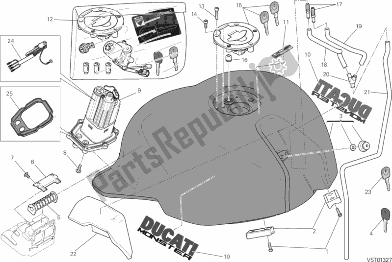 Todas as partes de 032 - Tanque De Combustível do Ducati Monster 1200 2014