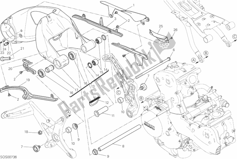 All parts for the 28a - Forcellone Posteriore of the Ducati Monster 1200 2014