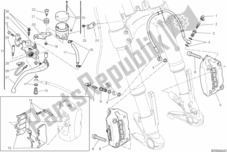 Alle onderdelen voor de Voorremsysteem van de Ducati Monster 1200 2014