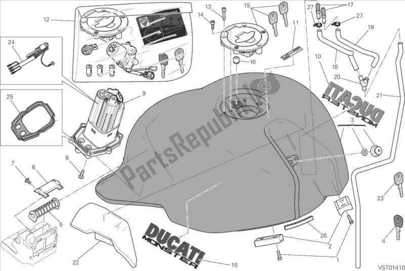 Todas as partes de 032 - Tanque De Combustível do Ducati Monster 1200 2015