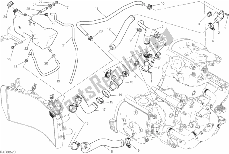 All parts for the Cooling System of the Ducati Monster 1200 2015