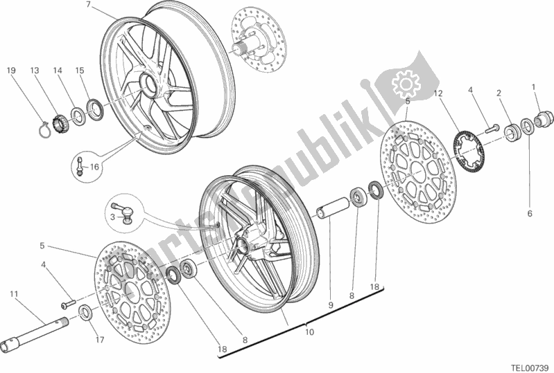 Alle onderdelen voor de Ruota Anteriore E Posteriore van de Ducati Monster 1200 2015