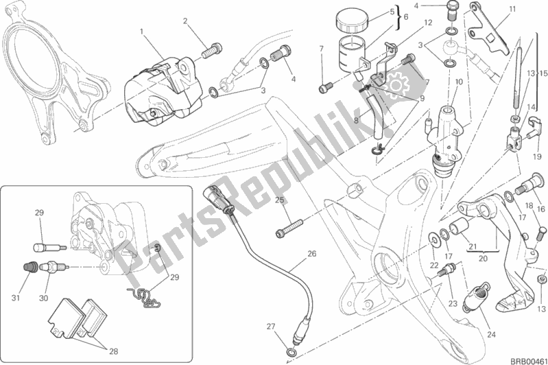 Alle onderdelen voor de Achter Remsysteem van de Ducati Monster 1200 2016