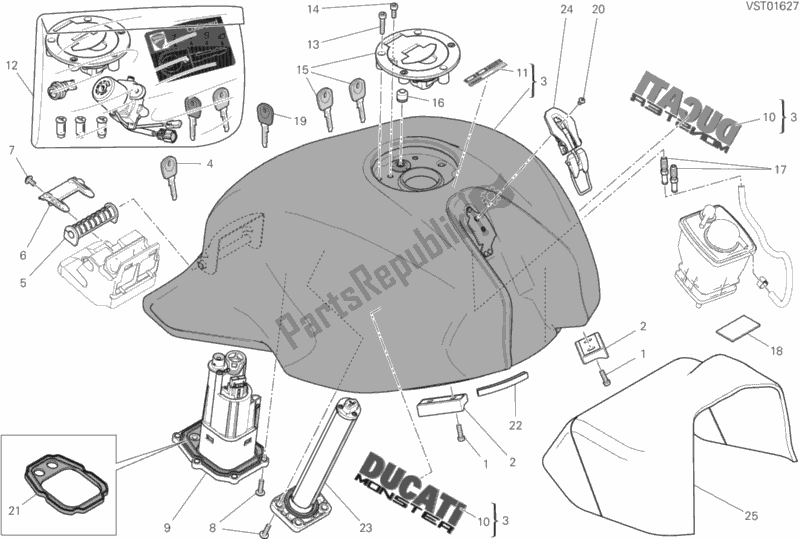 Alle onderdelen voor de Benzinetank van de Ducati Monster 1200 2017