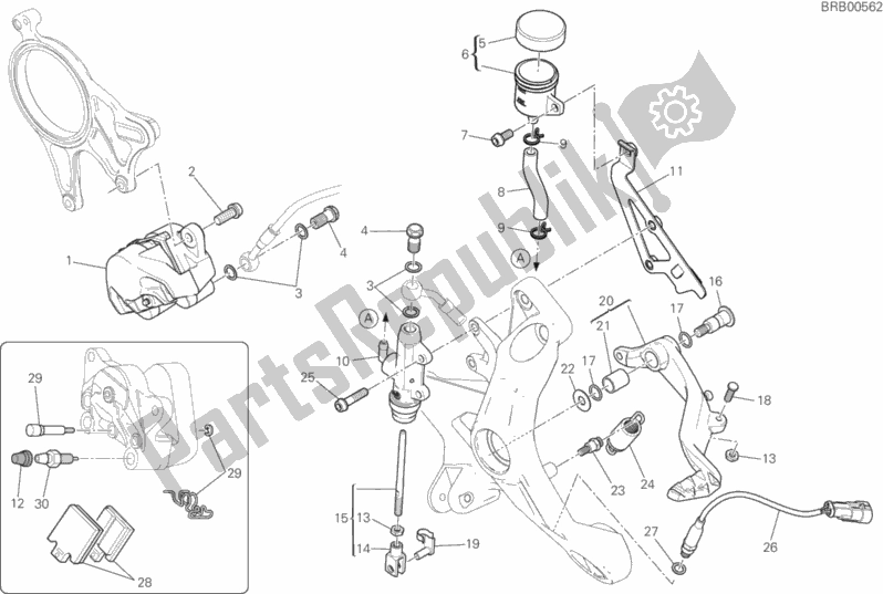 Alle onderdelen voor de Achter Remsysteem van de Ducati Monster 1200 2017