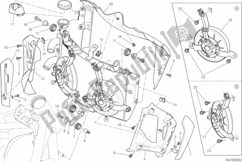 Alle onderdelen voor de Waterkoeler van de Ducati Monster 1200 2017