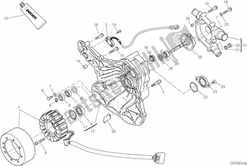 Todas as partes de Tampa Do Crnkcse Lateral Da Bomba De água do Ducati Monster 1200 2017