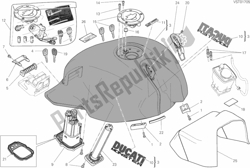 Todas as partes de 032 - Tanque De Combustível do Ducati Monster 1200 2018