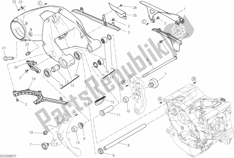 Todas as partes de 28a - Forcellone Posteriore do Ducati Monster 1200 2018