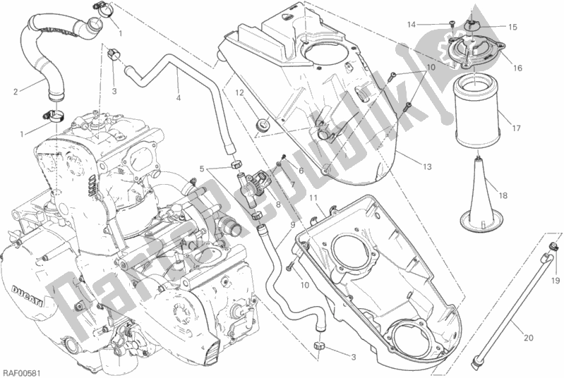 Alle onderdelen voor de Luchtinlaat - Olie-ontluchter van de Ducati Monster 1200 2018