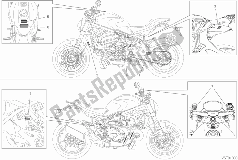 Toutes les pièces pour le Posizionamento Targhette du Ducati Monster 1200 2018