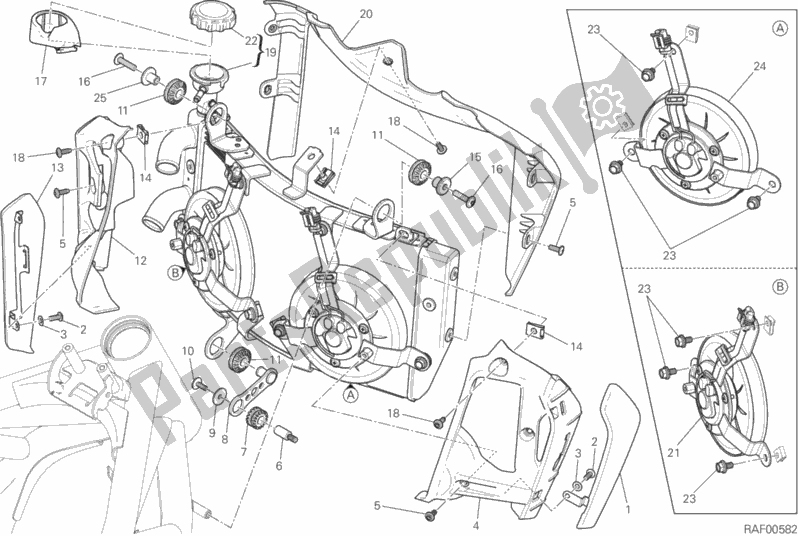 Alle onderdelen voor de Waterkoeler van de Ducati Monster 1200 2018