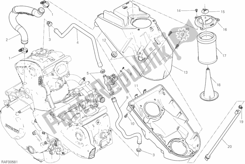 All parts for the Air Intake - Oil Breather of the Ducati Monster 1200 2019