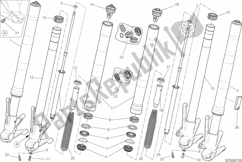 All parts for the Front Fork of the Ducati Monster 1200 2019