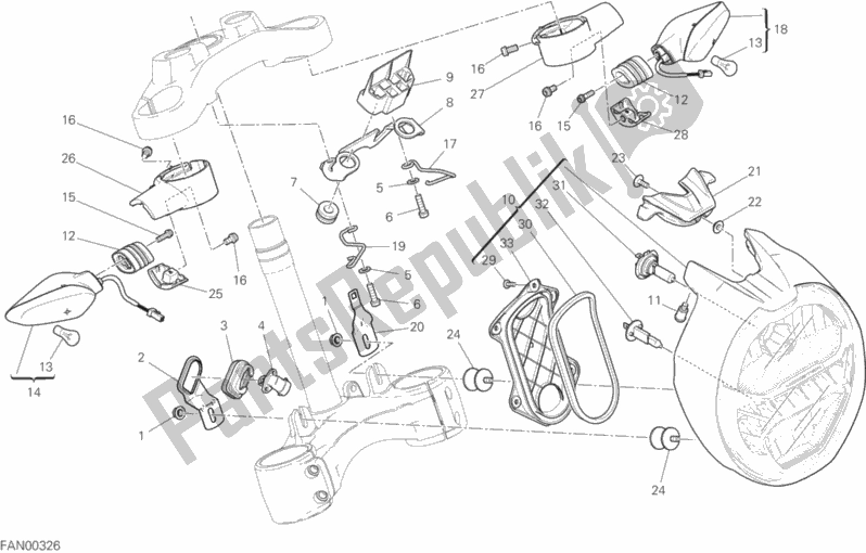Alle onderdelen voor de Koplamp van de Ducati Monster 1200 2019