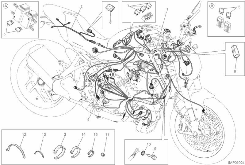 Alle onderdelen voor de Kabelboom van de Ducati Monster 1200 2019