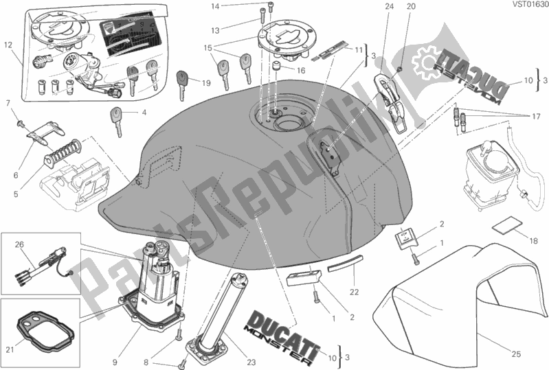 All parts for the 032 - Fuel Tank of the Ducati Monster 1200 2020