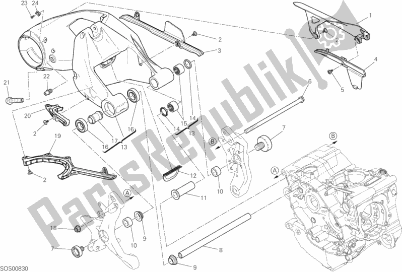 Alle onderdelen voor de 28a - Achterste Zwenkarm van de Ducati Monster 1200 2020