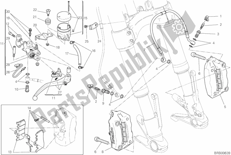 All parts for the Front Brake System of the Ducati Monster 1200 2020