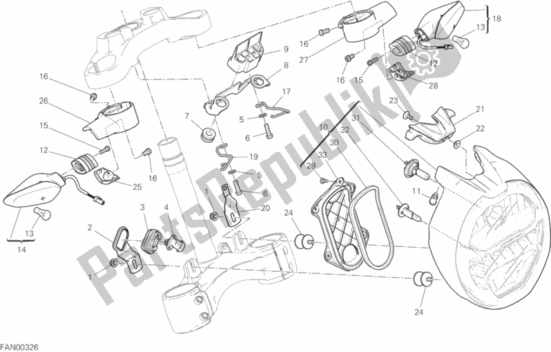 Alle onderdelen voor de Koplamp van de Ducati Monster 1200 2020