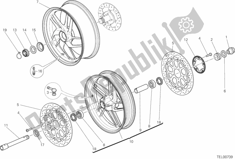 Alle onderdelen voor de Ruota Anteriore E Posteriore van de Ducati Monster 1200 2020