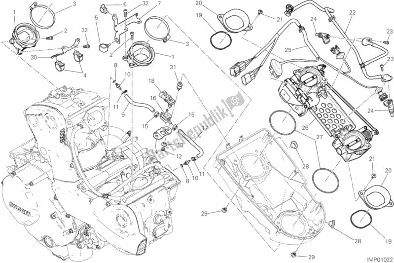 Alle onderdelen voor de Gasklephuis van de Ducati Monster 1200 2020