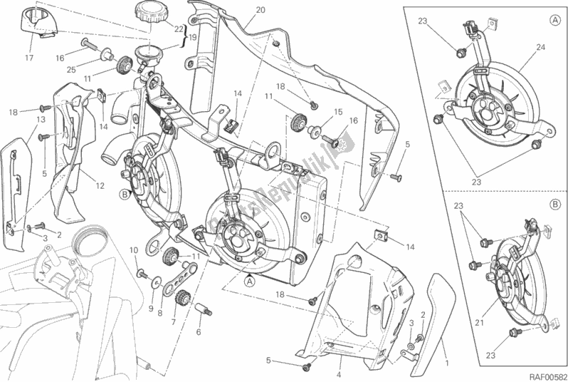 Alle onderdelen voor de Waterkoeler van de Ducati Monster 1200 2020