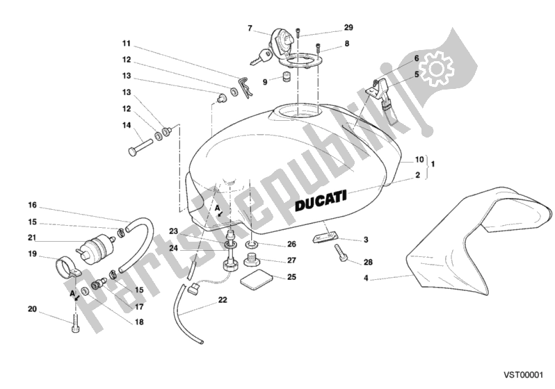 Tutte le parti per il Serbatoio Carburante My00 del Ducati Monster 400 2000