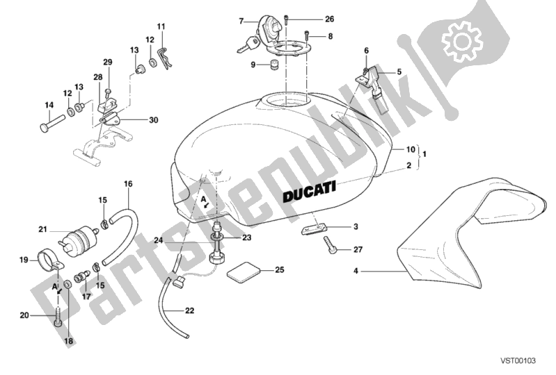 Tutte le parti per il Serbatoio Carburante My01 del Ducati Monster 400 2000