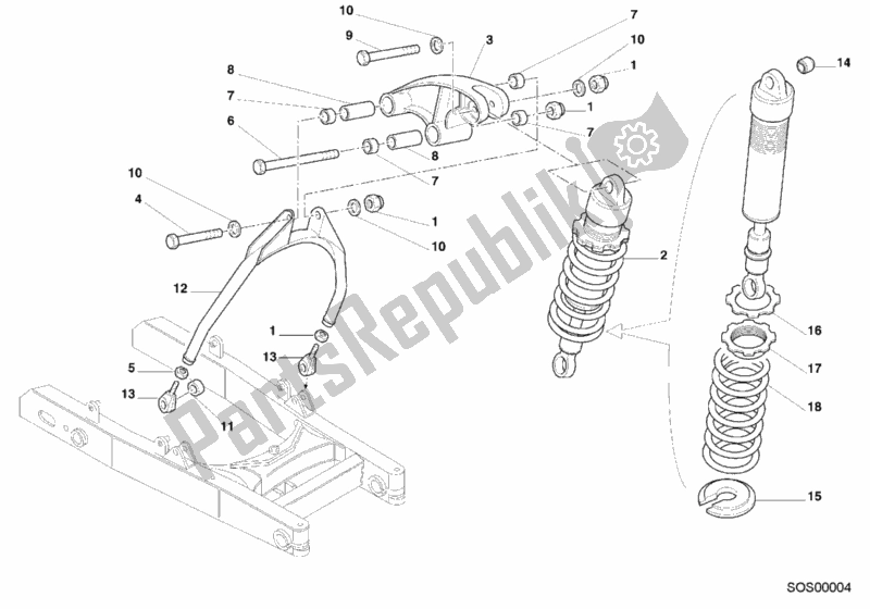 Todas las partes para Amortiguador Trasero de Ducati Monster 400 2000