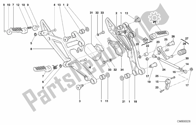 Alle onderdelen voor de Voetensteun van de Ducati Monster 400 2001