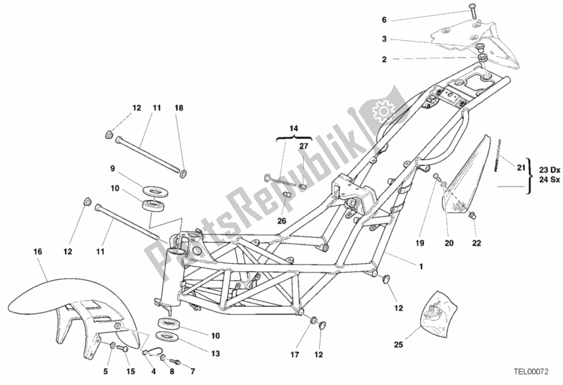 All parts for the Frame My01 of the Ducati Monster 400 2001