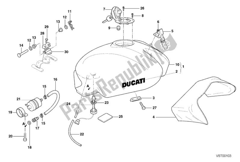 All parts for the Fuel Tank My01 of the Ducati Monster 400 2001