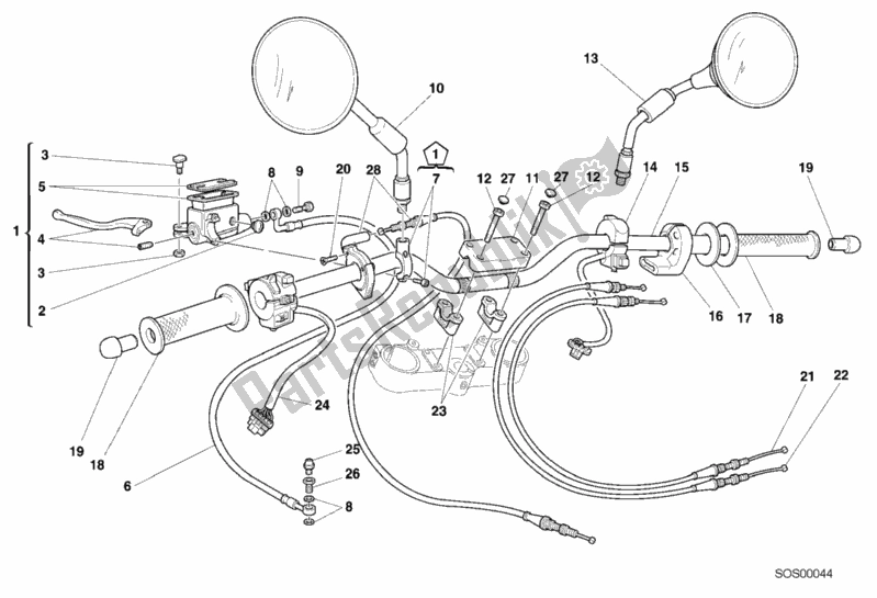 All parts for the Handlebar of the Ducati Monster 400 2001